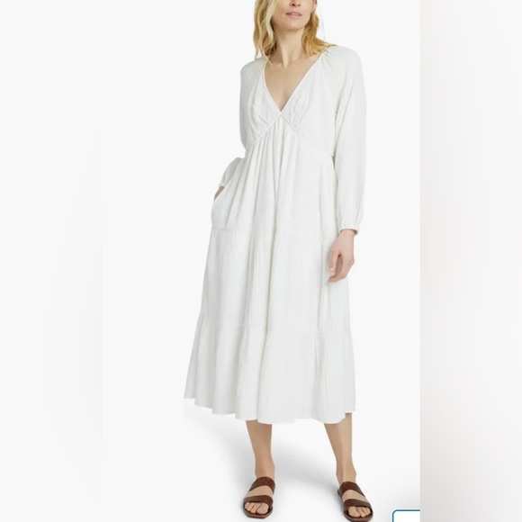 NEW Faherty Dream Organic Cotton Gauze Midi Dress WHITE Size small